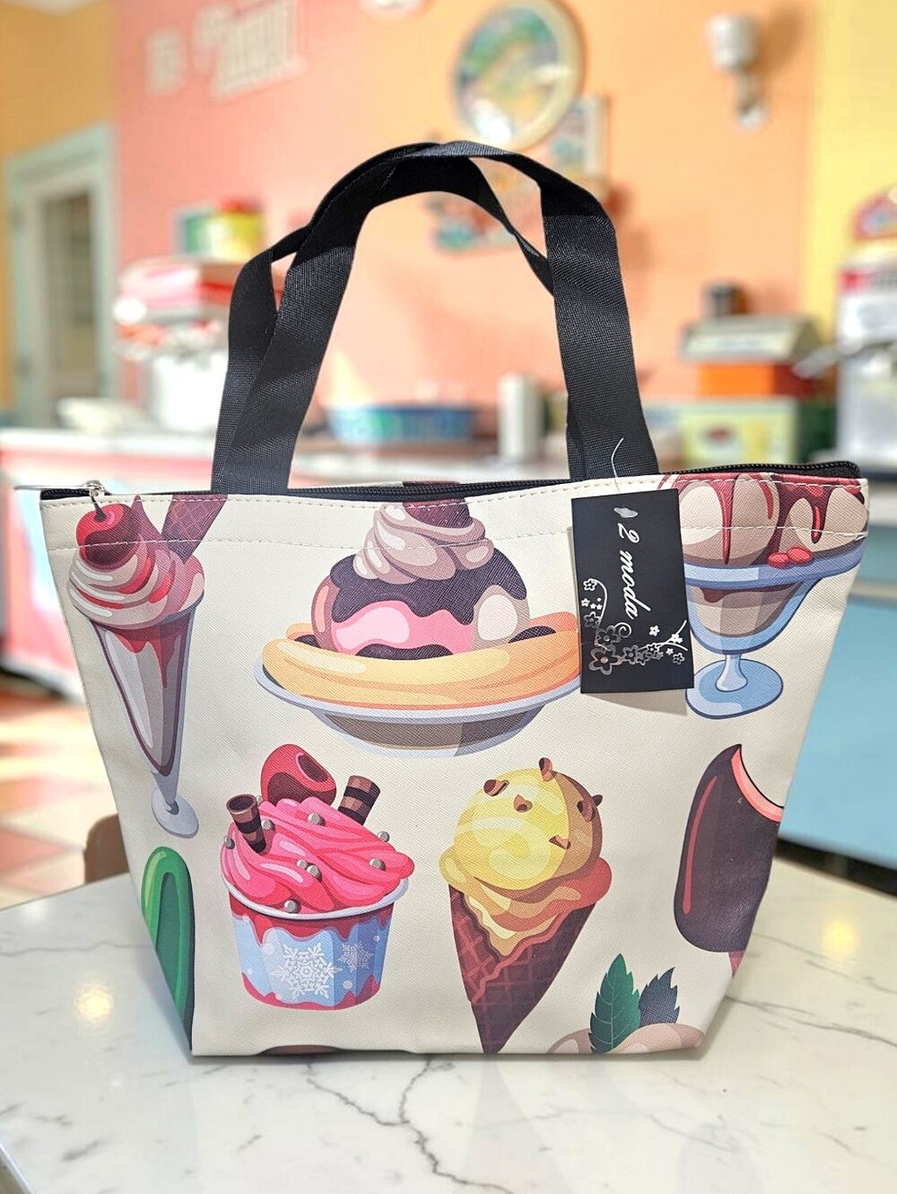 Whimsical Large Insulated Lunch Tote With Ice Cream Desserts